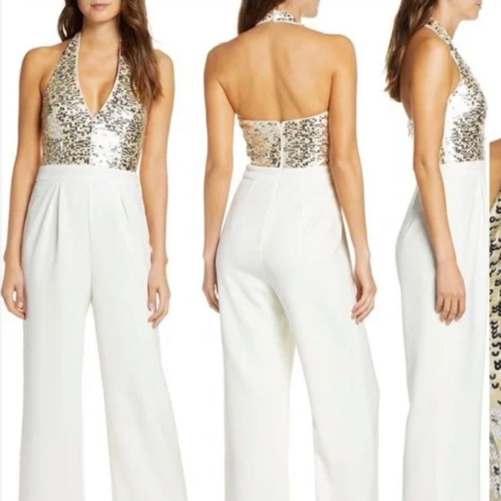 NWT Vince Camuto Size 4 Halter Sequin Top Jumpsuit
